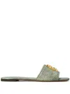 Tory Burch Eleanor Double T Slides In Green