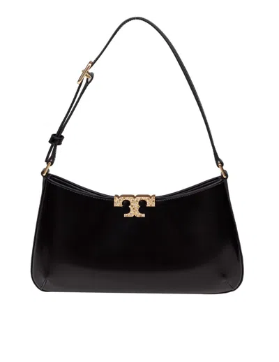 Tory Burch Eleanor Slim Pavé Smooth Leather Shoulder Bag In Black