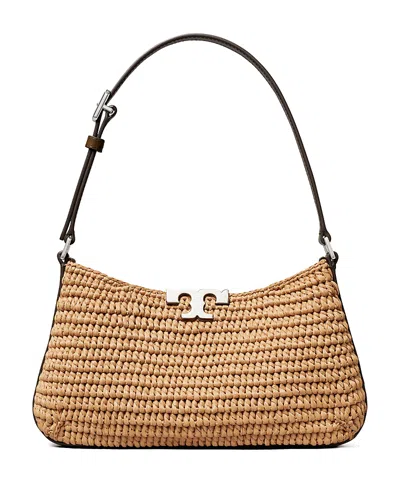 Tory Burch Eleanor Straw Slim Shoulder Bag In Pink
