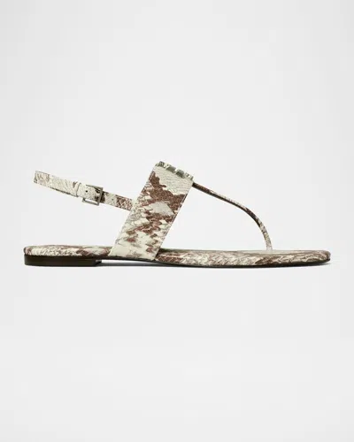 TORY BURCH ELEANOR SNAKE-PRINT LEATHER SLINGBACK THONG SANDALS