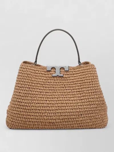Tory Burch Eleanor Straw Satchel Tote Bag Shoulder Strap In Brown