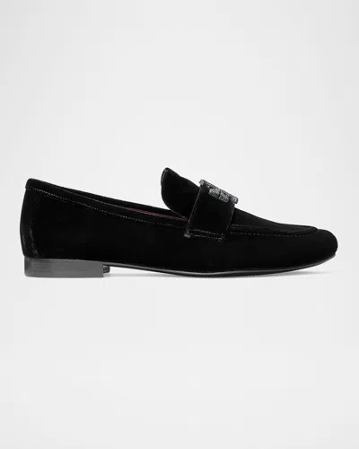 Tory Burch Eleanor Suede Pave Medallion Loafers In Perfect Black