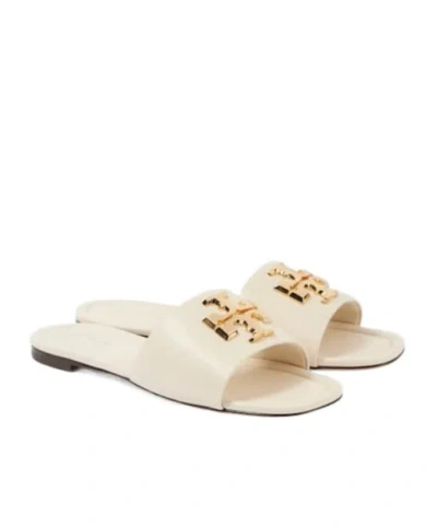 Tory Burch Eleanor T Monogram Leather Slides In Brown