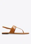 Tory Burch Eleanor Leather Medallion Flat Thong Sandals In Brown