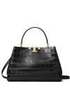 Tory Burch Eleanor Croc-embossed Leather Satchel Bag In Black