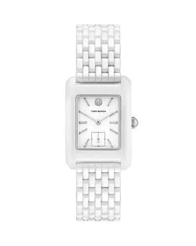 Tory Burch The Eleanor Ceramic Watch, 26mm X 38mm In White/white