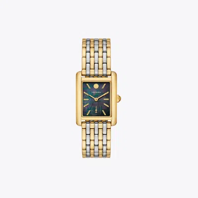 Tory Burch Eleanor Watch In Black Tinted Mop/two-tone