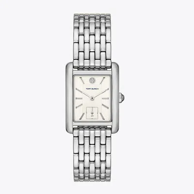 Tory Burch Eleanor Watch, Silver-tone Stainless Steel In Ivory/silver