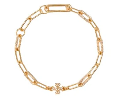 Tory Burch Elegant Brass And Glass Necklace In Gold