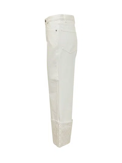 Tory Burch Elegant Cuff Straight Leg Pants In White