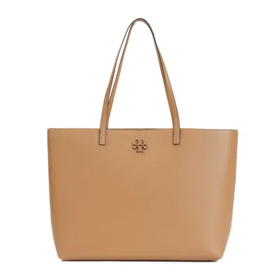 Tory Burch Mcgraw Leather Tote Bag In Beige
