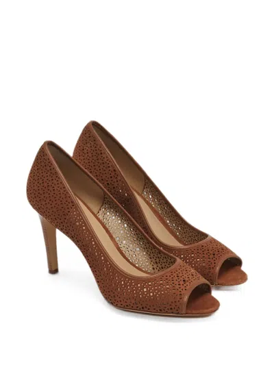 Pre-owned Tory Burch Elinor Laser-cut Suede Heeled Pumps In Brown