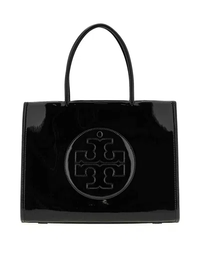 Tory Burch Ella Bio Patent Small Shopping Bag In Black