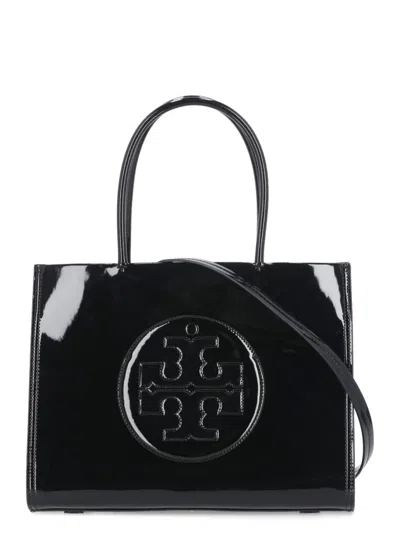 Tory Burch Ella Bio Patent Small Tote In Black