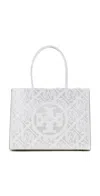 Tory Burch Ella Bio Perforated Small Tote Blanc In Blanc