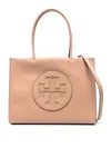 Tory Burch Leather Handbag With Embossed Logo On The Front In Nude & Neutrals