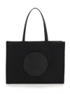 Tory Burch 'ella' Black Large Tote Bag With Tonal Logo Detail In Tech Fabric Woman In Black