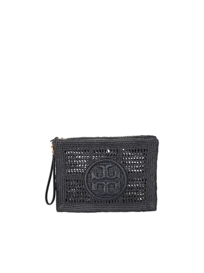 Tory Burch Ella Black Raffia Clutch Bag