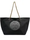 Tory Burch Ella Black Tote Bag With Logo Patch In Nylon Woman