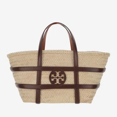 Tory Burch Ella Bucket Bag In Beige Straw In Red