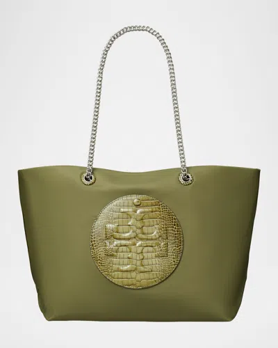 Tory Burch Ella Chain Croc Zip Tote Bag In Green