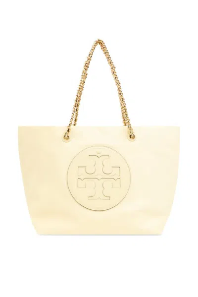 Tory Burch Ella Chain Logo Patch Tote Bag In Beige