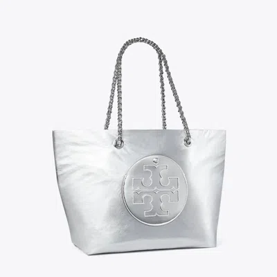 Tory Burch Ella Chain Metallic Tote In Silver