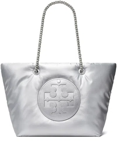 Tory Burch Ella Logo-plaque Tote Bag In Silver