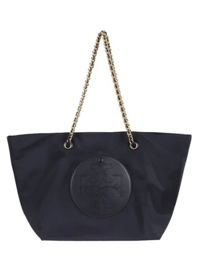 Tory Burch Ella Chain Logo Patch Tote Bag In Black