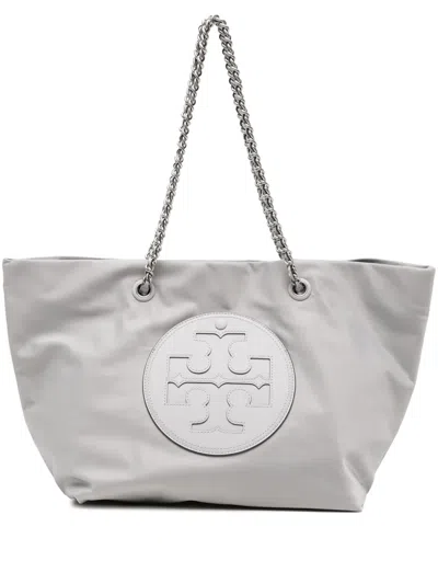 Tory Burch Ella Logo-patch Padded Tote Bag In Grey