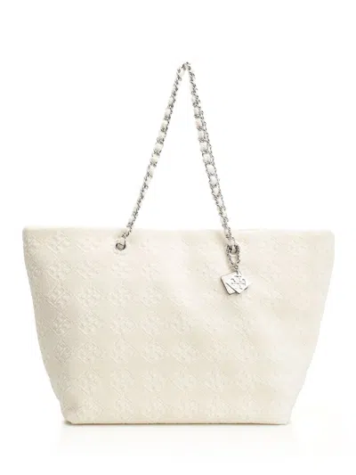 Tory Burch Ella Chain Terry Cloth Tote In White