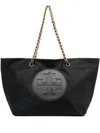 Tory Burch Ella Black Tote Bag With Logo Patch In Nylon Woman In Black