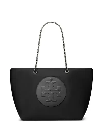 Tory Burch "ella" Chain Zip Tote Bags In Black