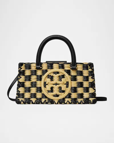 Tory Burch Ella Checkered Crochet Top-handle Bag In Black Natural