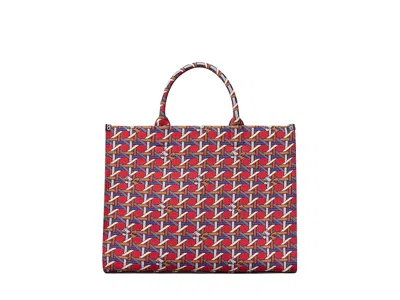 Tory Burch Ella Circular Knit Tote Handbags Red Basket Weave: One Size In Multi
