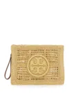 Tory Burch Womens Natural Ella Crocheted Raffia Pouch Bag In Beige