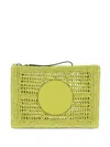 Tory Burch Hand Crocheted Raffia Rectangular Clutch Pouch In Green