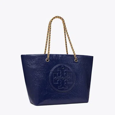 Tory Burch Ella Crinkle Patent Chain Tote In Blau