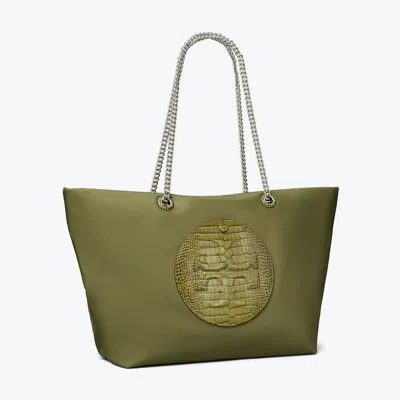 Tory Burch Ella Croc Chain Tote In Green