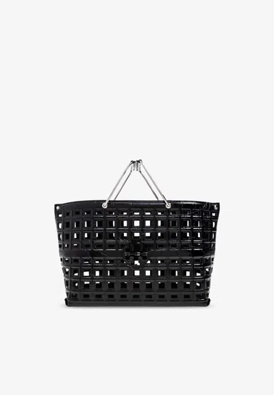Tory Burch Ella Croc-embossed Leather Market Tote Bag In Black