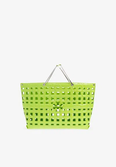 Tory Burch Ella Croc-embossed Market Tote Bag In Green