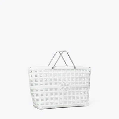 Tory Burch Ella Croc-embossed Market Tote In Blanc