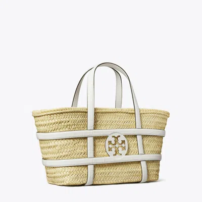 Tory Burch Ella Croc-embossed Straw Basket In White