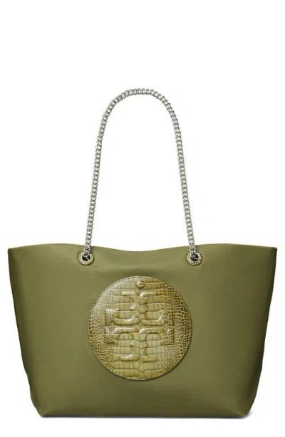 Tory Burch Ella Croc Print Chain Tote In Green