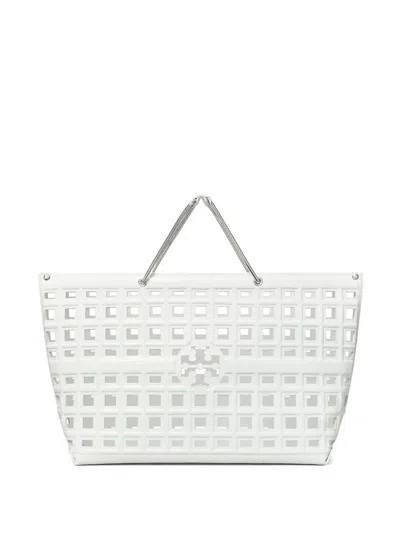 Tory Burch Ella Croc Tote Bag In White