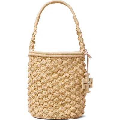 Tory Burch Ella Hand Crochet Straw Bucket Bag In Blue