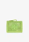 Tory Burch Ella Crochet Knit Pouch Bag In Green
