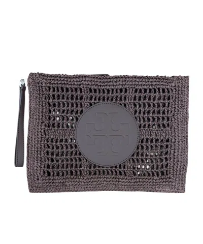Tory Burch Ella Crochet Logo Clutch Bag In Purple