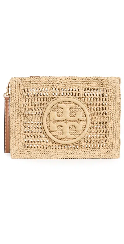 Tory Burch Ella Crochet Pouch Natural In Brown