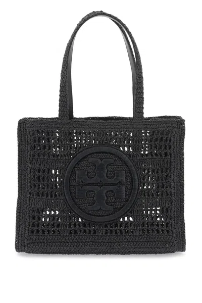 Tory Burch Ella Crochet Raffia Tote Bag In In Black
